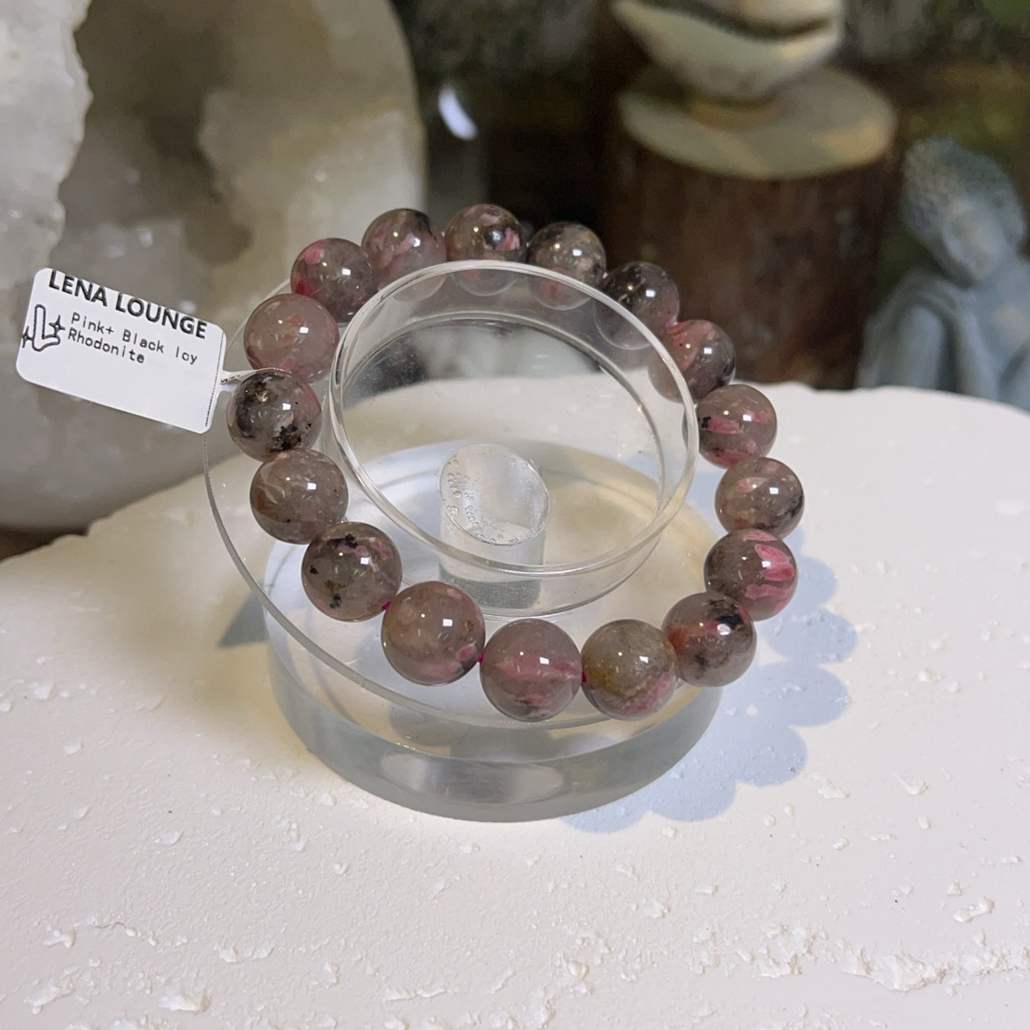 Pink + Black Icy Rhodonite Bracelet 12mm