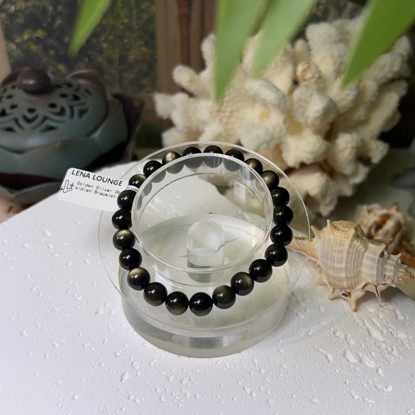 Golden Silver Obsidian Bracelet 7mm