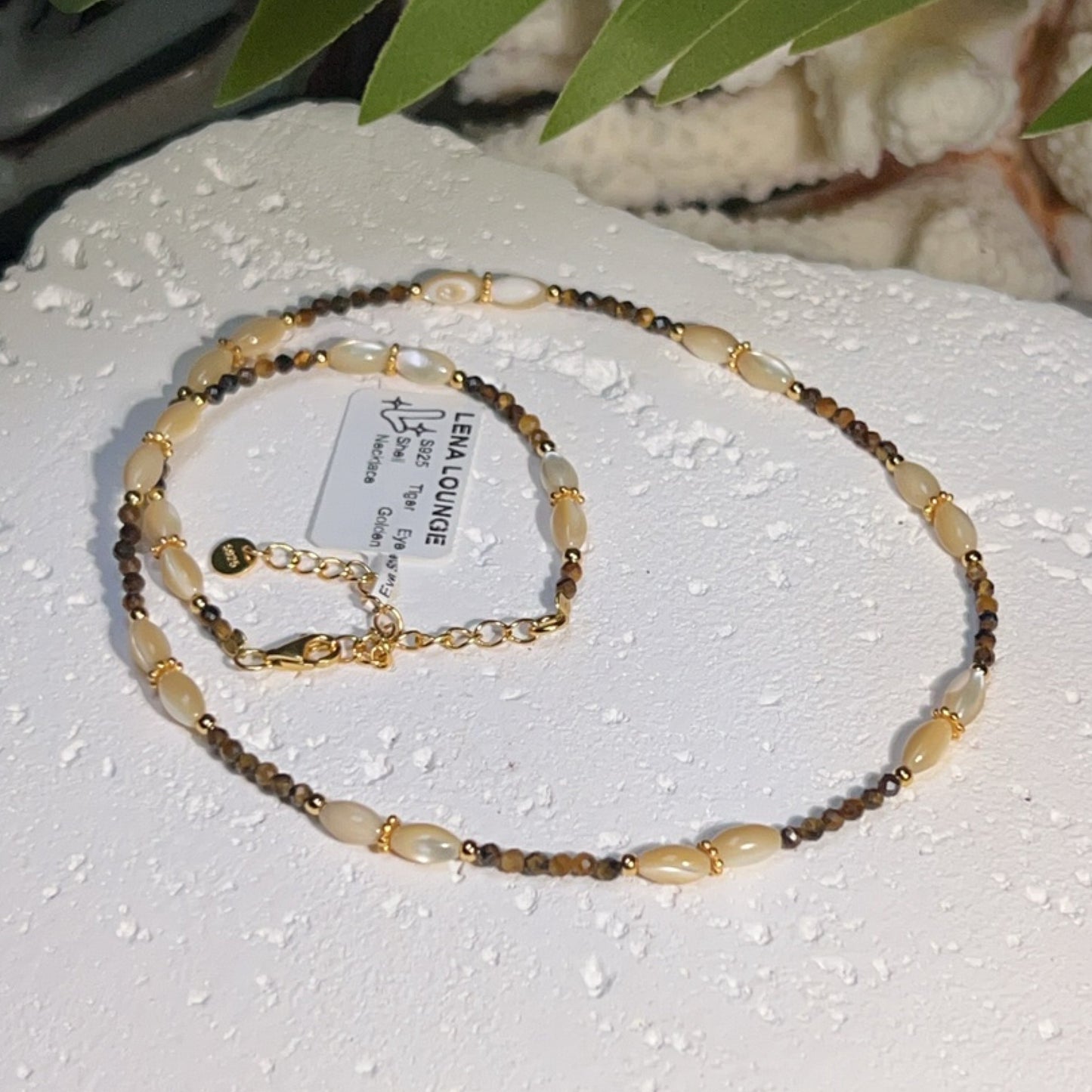 S925 Tiger Eye Shell Golden Necklace