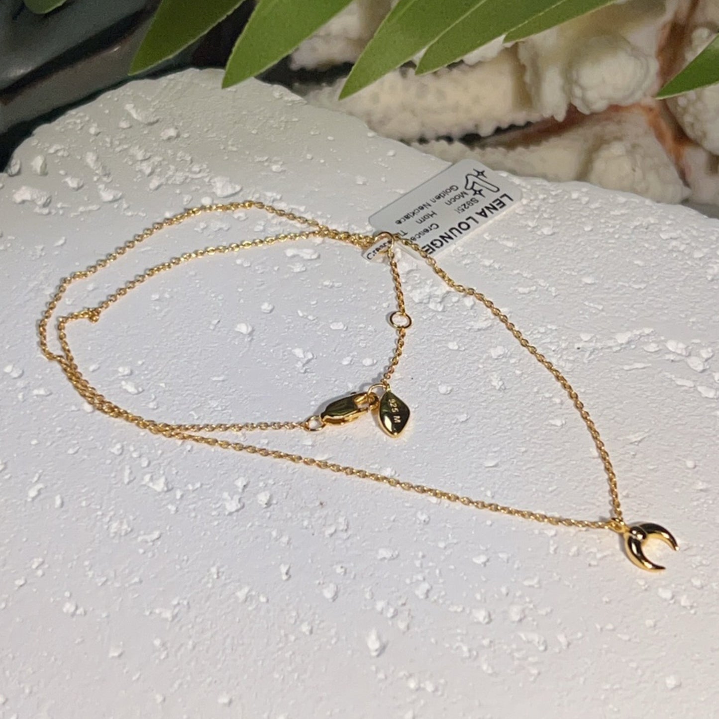 S925! Crescent Moon Horn Tie Golden Necklace