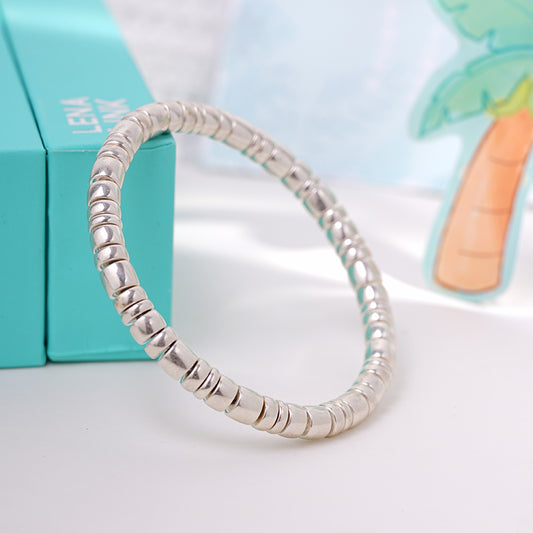S999 Full Silver Barrel Bracelet