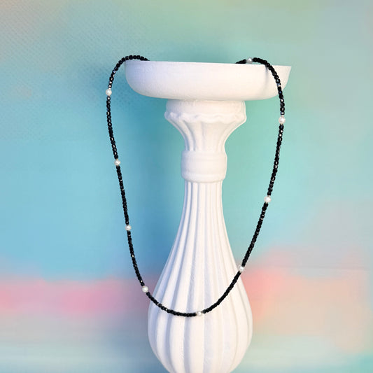 S925 Black Tourmaline Fresh Water Pearl Necklace