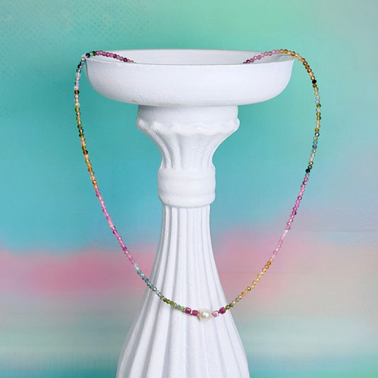 S925 Rainbow Tourmaline Pearl Necklace