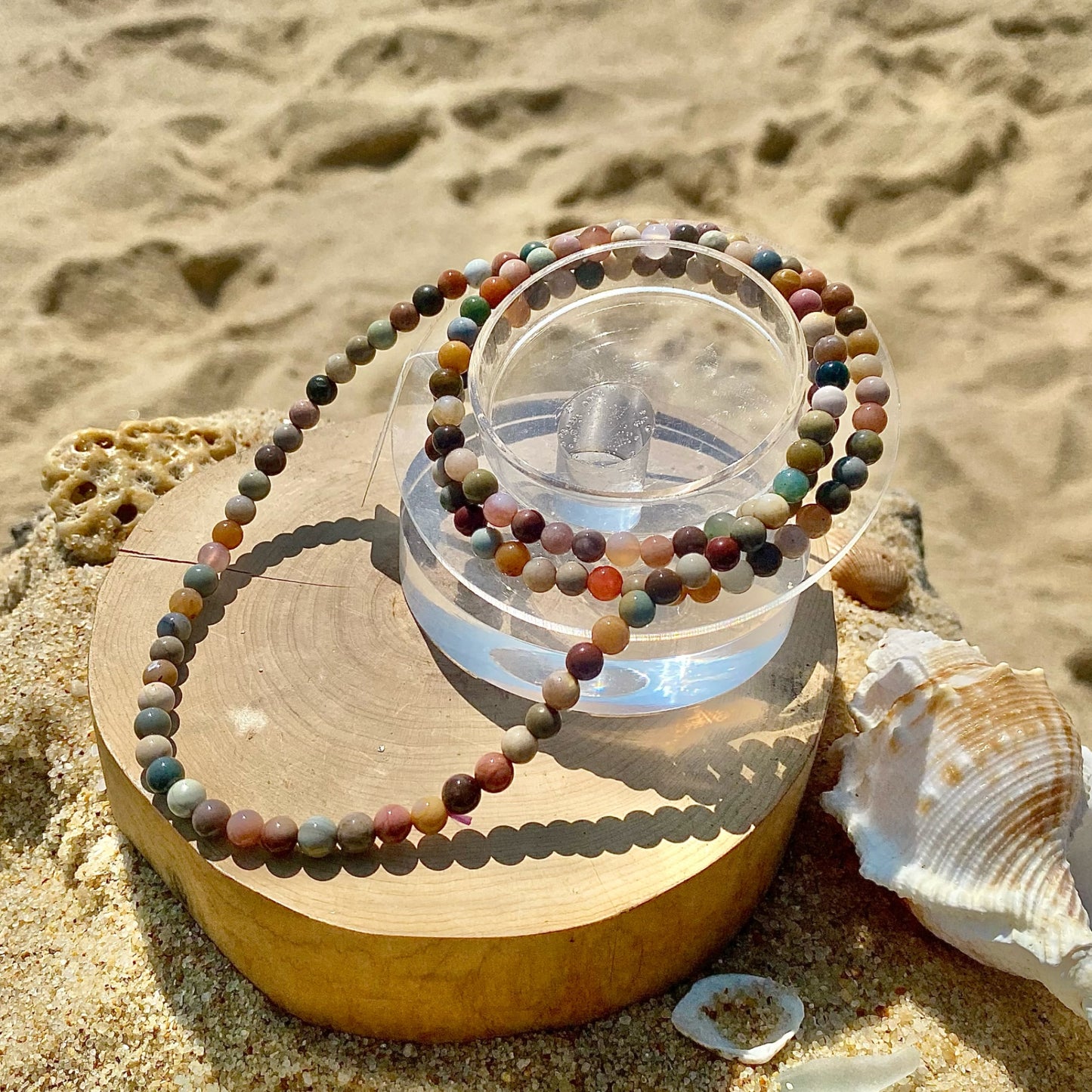 Alashan Agate Four Wrap Bracelet Necklace