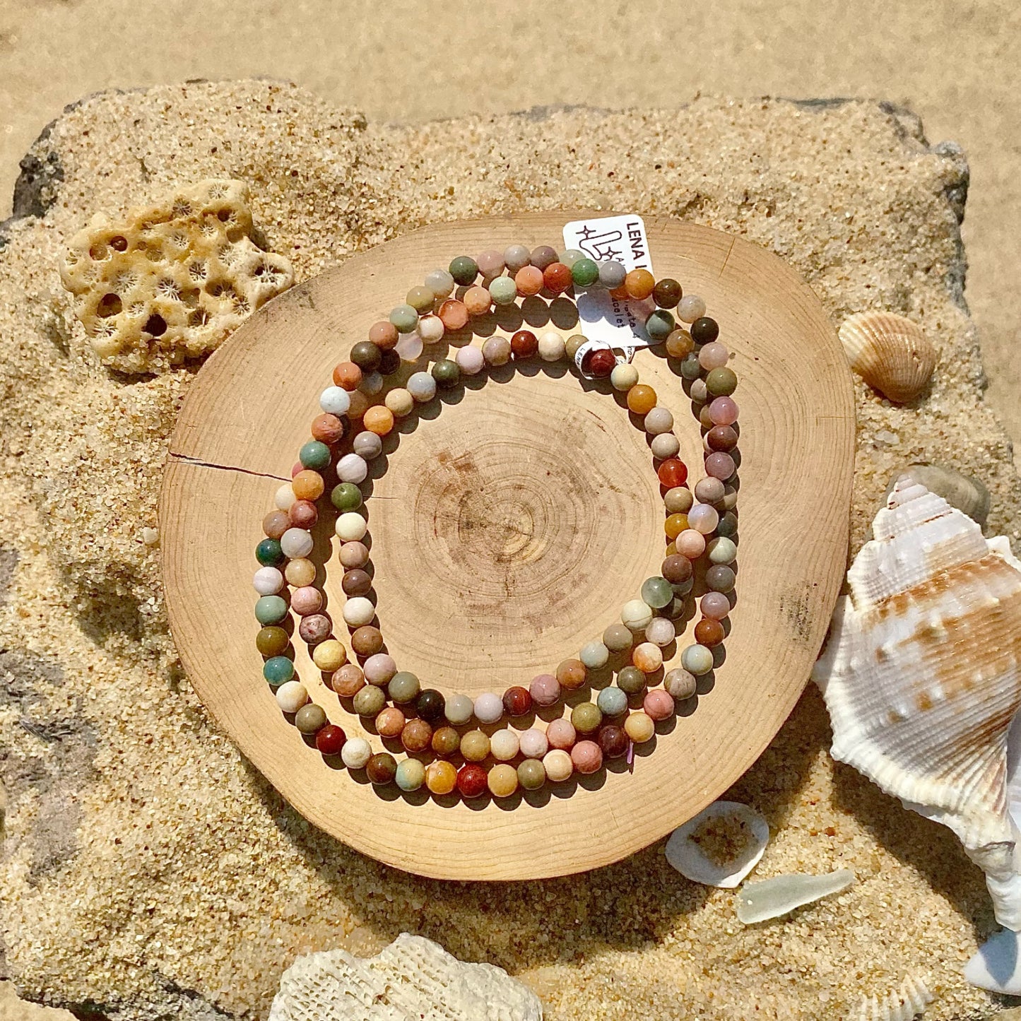 Alashan Agate Four Wrap Bracelet Necklace