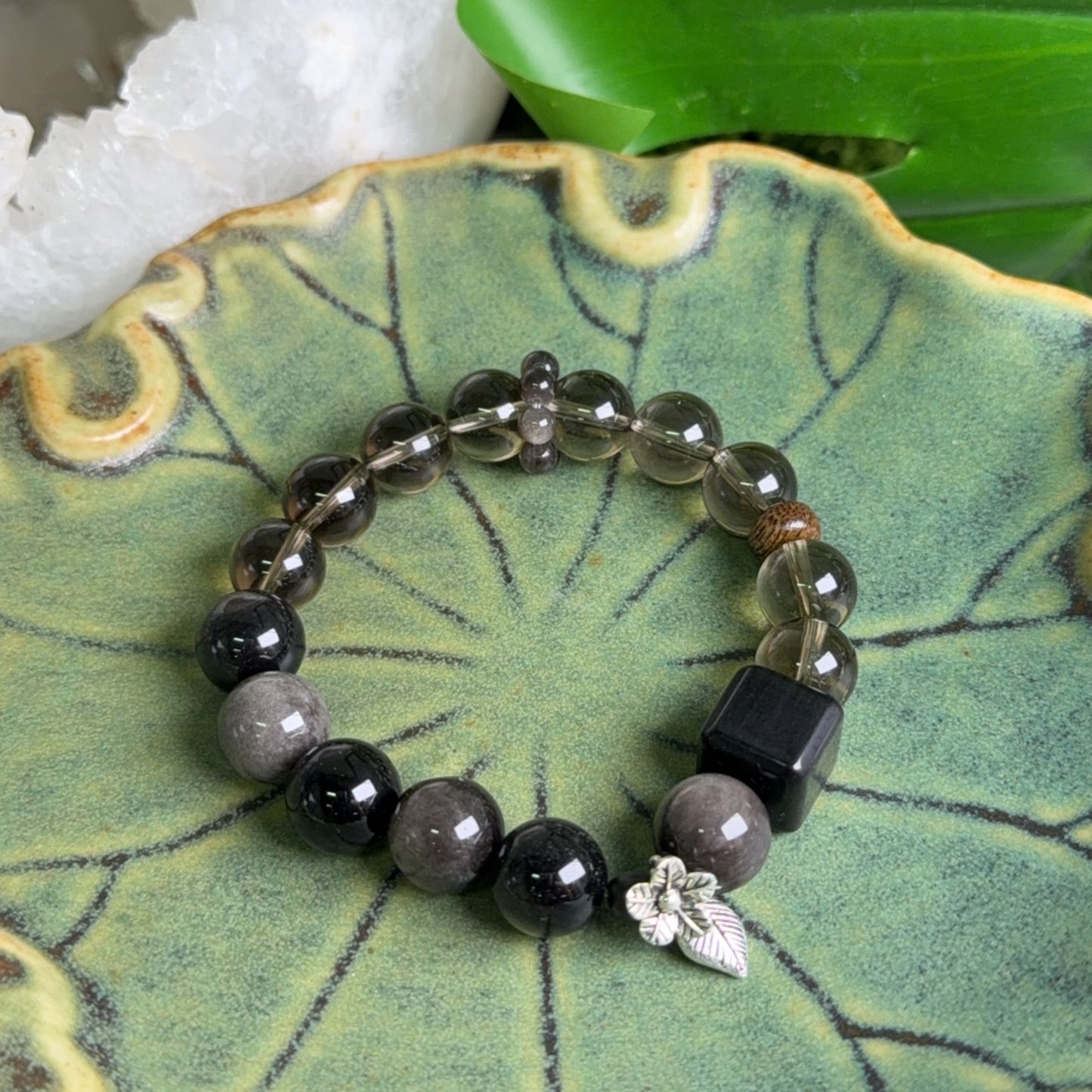 DIY Smokey Quartz Silver Obsidian Bracelet