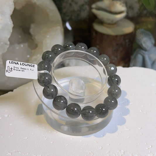 Gray Rabbit Fur Bracelet 12mm