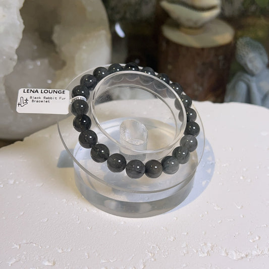 Black Rabbit Fur Bracelet 9mm