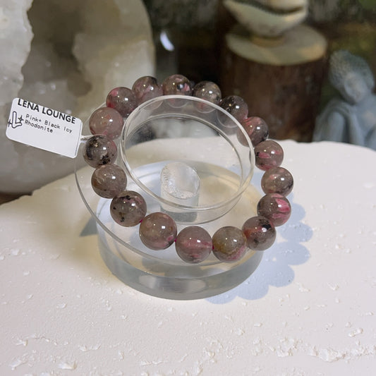Pink + Black Icy Rhodonite Bracelet 12mm