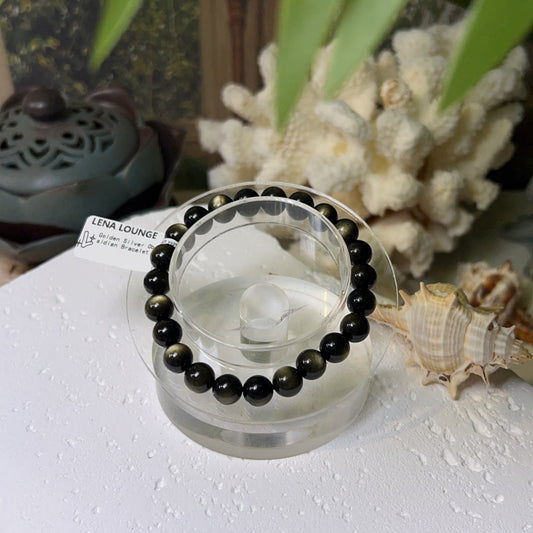 Golden Silver Obsidian Bracelet 7mm