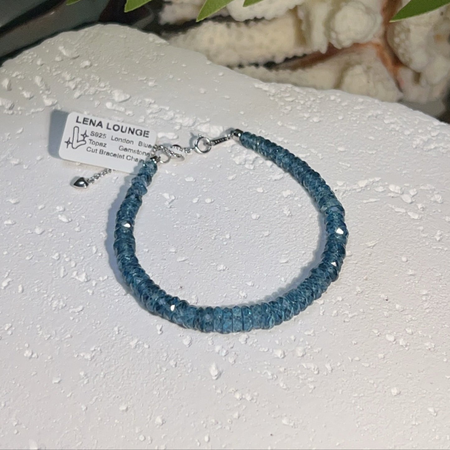 S925 London Blue Topaz Gemstone Cut Bracelet Chain